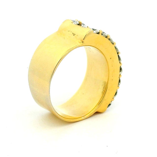 Modern 1980s American 18k Gold 4.60 Carat Diamond Wide Band Ring, Size 6.5 For Sale - Image 3 of 12