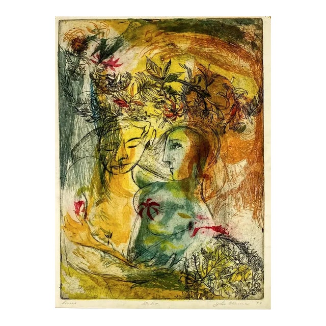 1949 John Kacere Lovers Color Etching For Sale