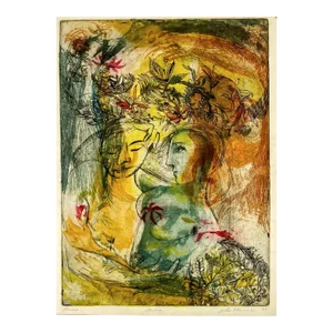 1949 John Kacere Lovers Color Etching
