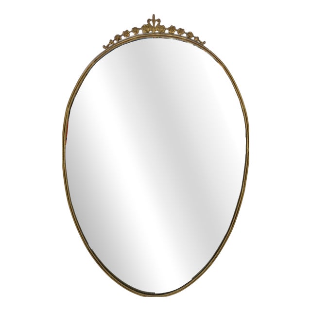 Oval Wall Mirror with Brass Edge in the style of Gio Ponti, 1950s For Sale