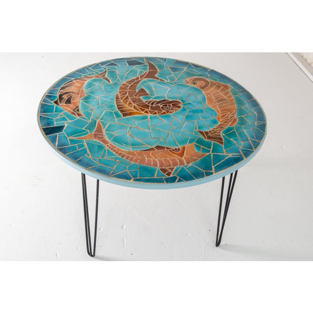 Metal 1960s Large Round Ceramic Tile Table in the Style of Aegitna Vallauris For Sale - Image 7 of 13