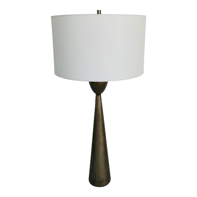 Modern Aged Bronze Finished Iron Tapered Table Lamp For Sale