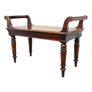 19th Century Victorian Mahogany Window Seat Hall Bench, 1850 For Sale