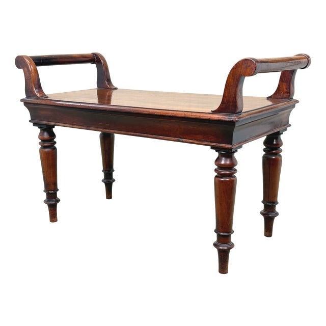19th Century Victorian Mahogany Window Seat Hall Bench, 1850 For Sale