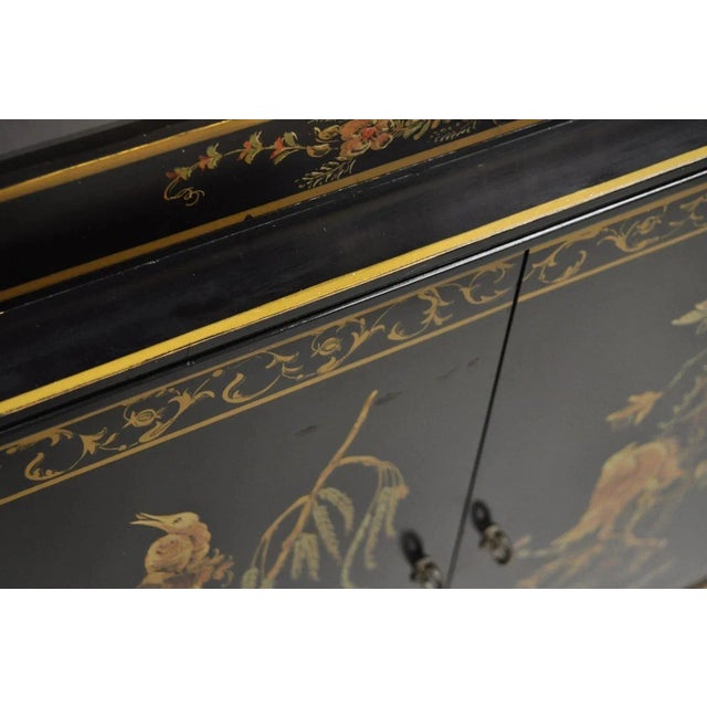 Drexel Et Cetera Chinoiserie Black Lacquer Decorated Breakfront China Cabinet For Sale In Philadelphia - Image 6 of 12