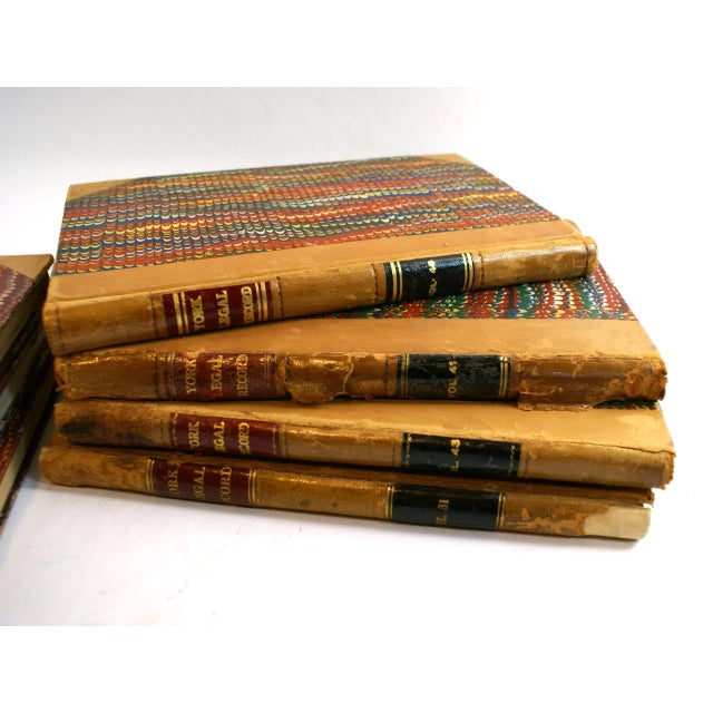 Animal Skin Antique Leather Marbled Book Paper Legal Record Books York County Pa - Set of 7 For Sale - Image 7 of 12