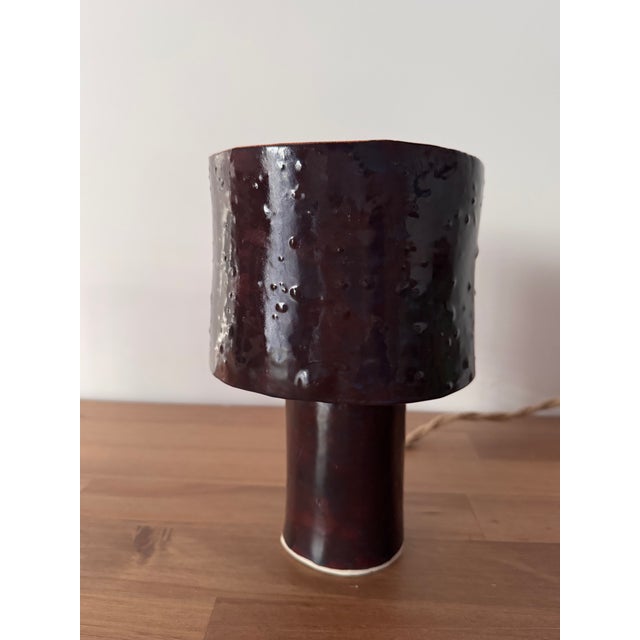 Minimalist Dark Violet Ceramic Table Lamp with bubble effect For Sale - Image 4 of 5