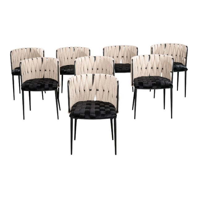 Set of 8 Milano Dining Chairs in Black and White For Sale