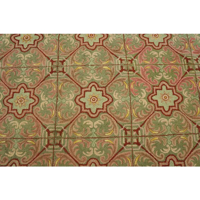 Asparagus Special Green Asparagus Color With Classic Geometric Design Antique American Hooked Rug For Sale - Image 8 of 9