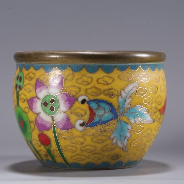 Traditional Vintage Cloisonné Enamel Bowl With Lotus and Duck Motif For Sale - Image 3 of 9