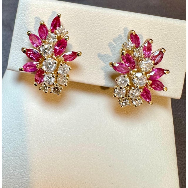 1.6 Ct Natural Marquise Ruby & 1.5 Ct Diamond Clip on Earring 18 KYG For Sale - Image 10 of 18
