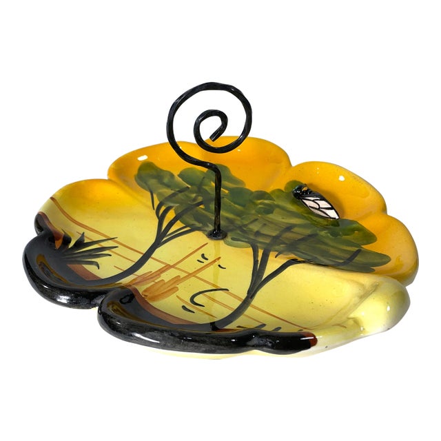 French Provençal Mid-Century Majolica Cicada Cheese Plate For Sale