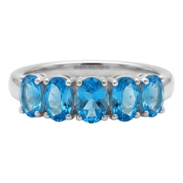 Swiss Blue Topaz Half Band Ring, Stackable Birthstone Ring Us 7 For Sale