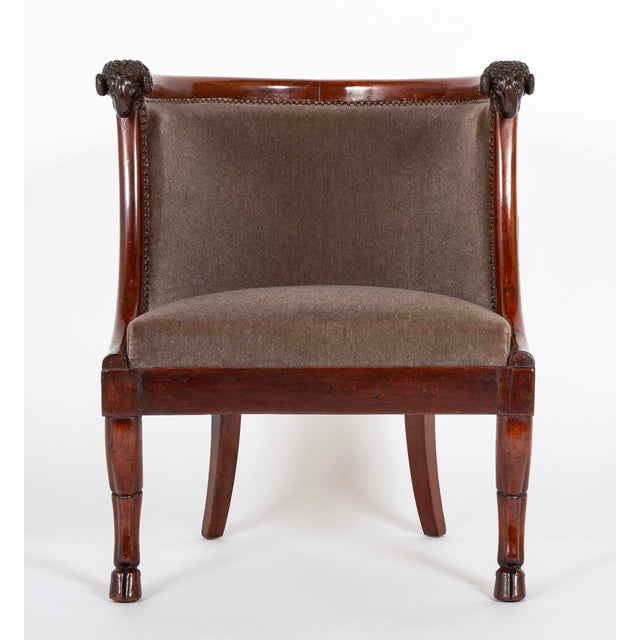 Early 19th Century Early 19th Century Pair of French Mahogany Armchairs With Rams Heads Attributed to Jacob Desmalter For Sale - Image 5 of 13