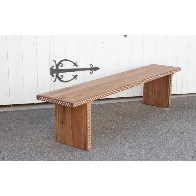 Wood Reclaimed Teak Long Mother of Pearl Bench For Sale - Image 7 of 10