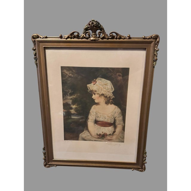 Antique Victorian Gilt Framed Print Simplicity the Flower Girl by Reynolds For Sale - Image 9 of 9