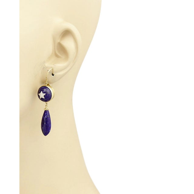 These Diamond Star & Lapis 9k Two Tone Gold Drop Dangle Earrings are a vintage piece of fine jewelry, featuring a unique...