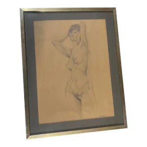 1970s Figurative Female Nude Drawing, Framed