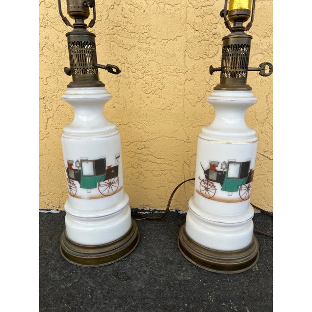 Mid 20th Century Mid 20th Century Mid Century White Ceramic Lamps With Antique Green Coupe Muel 120 Car For Sale - Image 5 of 11