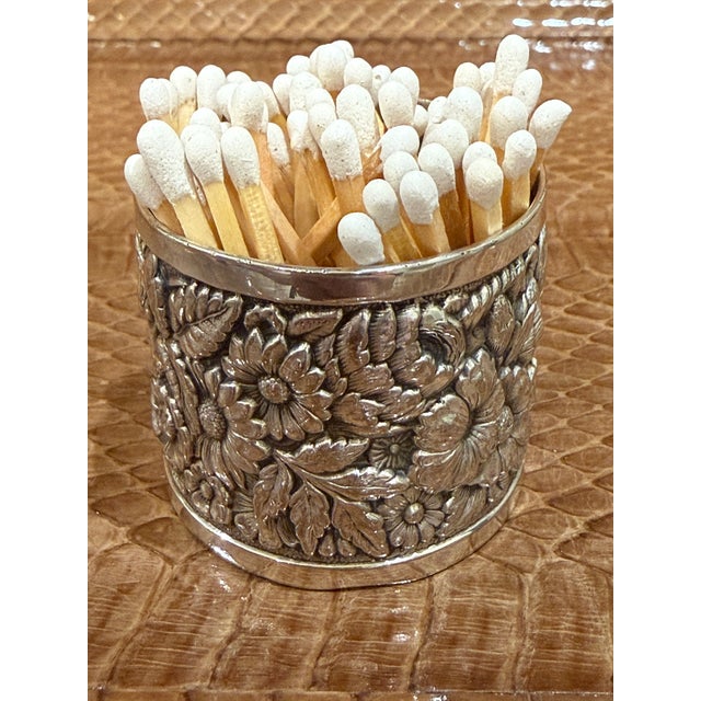 Metal Tiffany & Co 19th C Silver Repousse Match Holder For Sale - Image 7 of 9