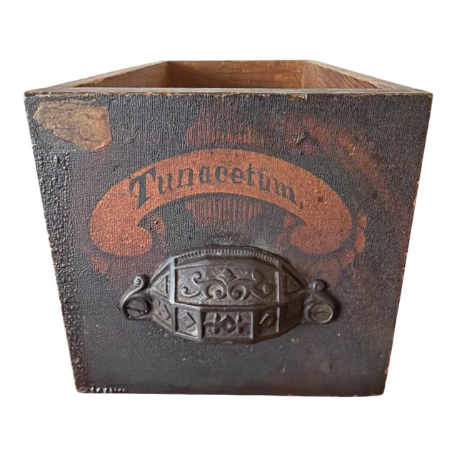 Antique Apothecary Drawer – Tunacetum Label – Original Hardware – Dovetail Construction – Primitive Pharmacy Storage For Sale - Image 4 of 13