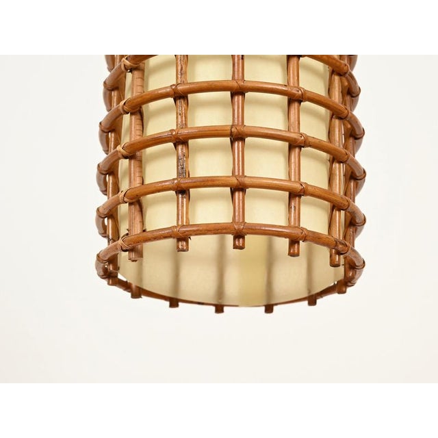 Vintage Pendant Light in Parchment with Rattan and Wicker by Louis Sognot, France, 1960s For Sale - Image 10 of 14