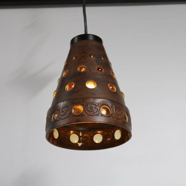 1960s German Copper and Glass Ceiling Lamp from Peill + Putzler, 1960s For Sale - Image 5 of 8