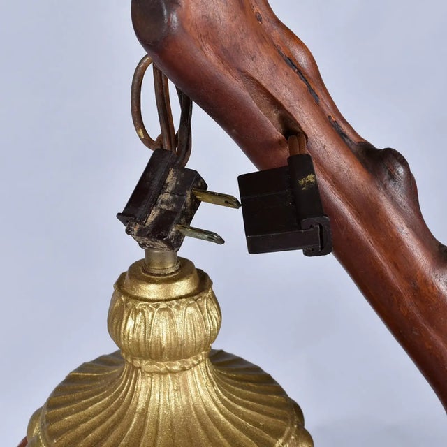 1970s Rustic Handcrafted Tree Branch Floor Lamp With Amber Glass Globes For Sale - Image 12 of 13