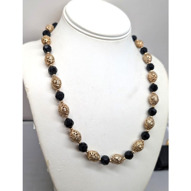 Black Vintage 1960s Signed Napier Goldtone & Black Beaded Necklace For Sale - Image 8 of 9