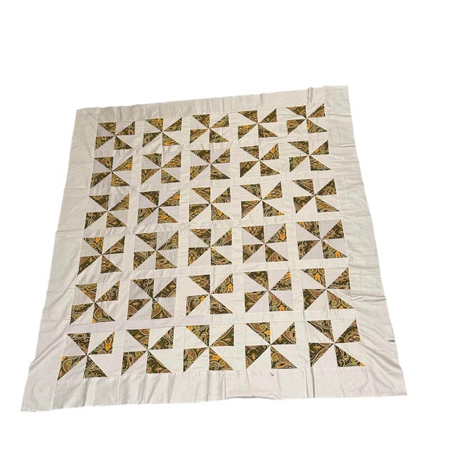 Textile Vintage Mid 20th Century Throw Size Paisley Quilt Top For Sale - Image 7 of 7