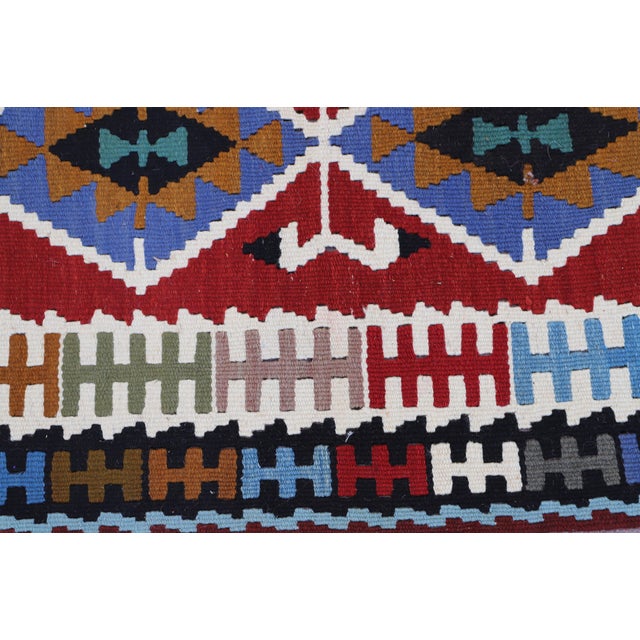 Textile 1970s Geometric Oushak Hand Knotted Luxury Wool Kilim Rug For Sale - Image 7 of 9