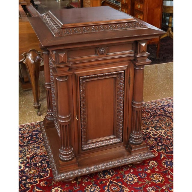 Monumental Victorian Style Mixed Wood Pedestal Cabinet Dimensions : 31" Wide X 31" Deep X 46" Tall This cabinet was made...