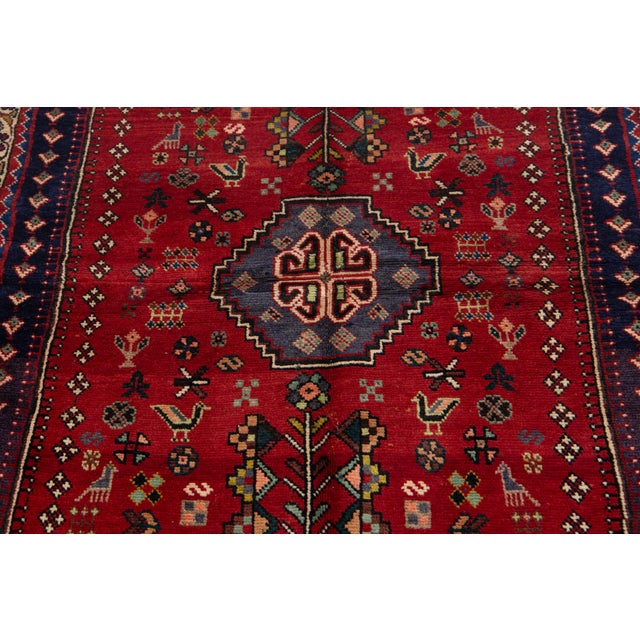 Exquisite Vintage Persian Red Shiraz Hand-Knotted Wool Rug Featuring Timeless Medallion Design For Sale In New York - Image 6 of 10