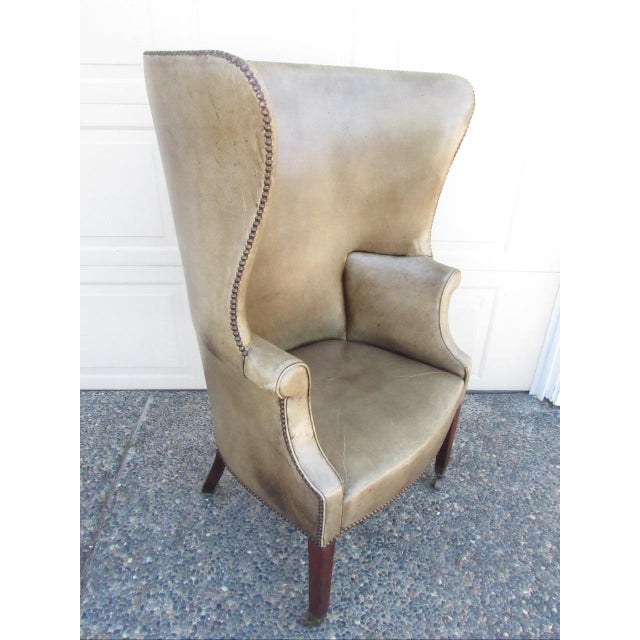 Antique English George LLL Leather Wingback Armchair For Sale - Image 13 of 18