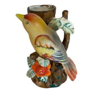 1940s Vintage Boho Chic Arts & Crafts Ceramic Finch Bud Vase. For Sale