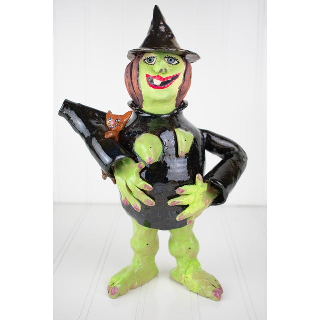 Contemporary Signed Postmodern Feminist Sculptural Pottery - Witch Teapot For Sale - Image 3 of 17