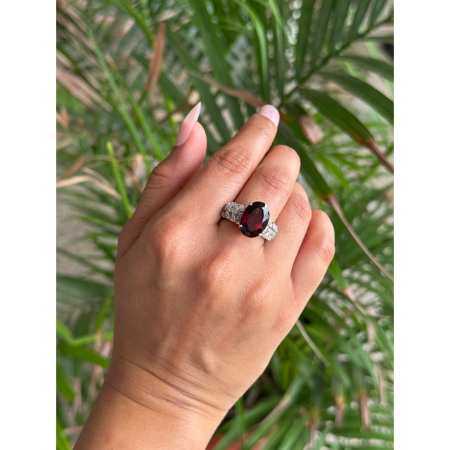 Red Edwardian Inspired Garnet & Zircon Solitaire Ring in 925 Silver Size - 6.5 For Sale - Image 8 of 13