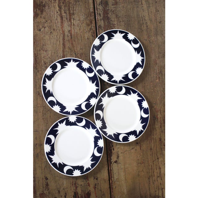 Ceramic Pagnossin Ironstone Set of 4 Cobalt Blue With Stars and Moons Salad Plates For Sale - Image 7 of 11