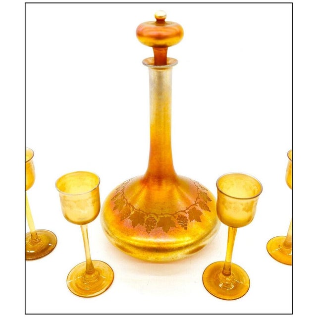 Traditional Early 20th Century Louis Comfort Tiffany Favrile Glass Decanter and Cordial set, Louis Comfort Tiffany - 7 pcs For Sale - Image 3 of 5