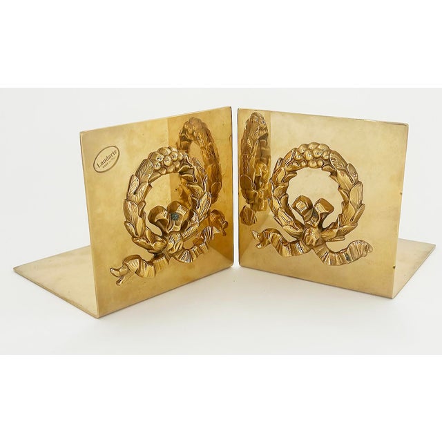 Italian Laudarte SRL Gilt Bronze Wreath Bookends by Giovanni Malerba Offered for sale is a pair of gilt bronze Italian...