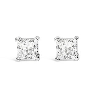 14K White Gold 3/4 Cttw Princess Cut Lab Grown Diamond Solitaire Stud Earrings (F-G Color, VS2-SI1 Clarity) For Sale
