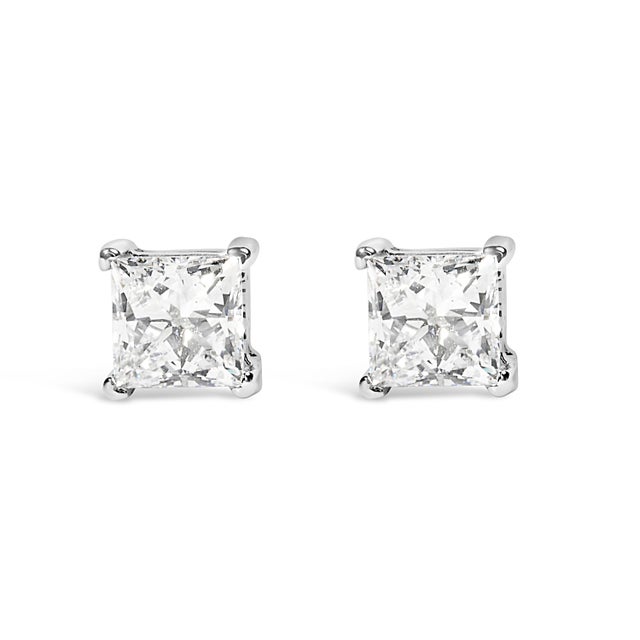 14K White Gold 3/4 Cttw Princess Cut Lab Grown Diamond Solitaire Stud Earrings (F-G Color, VS2-SI1 Clarity) For Sale