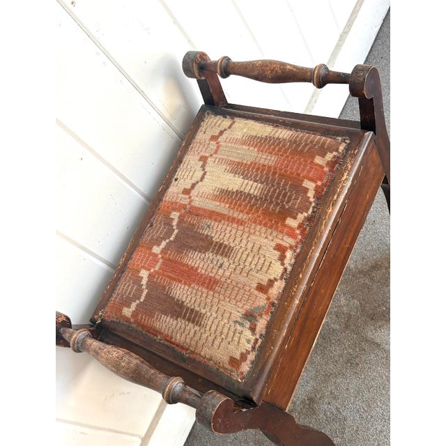Brown 1930s Velvet-Top Wood Storage Stool For Sale - Image 8 of 9