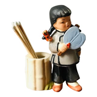 Vintage Mid Century Modern Chalkware Japanese Girl Holding a Fan Match Holder For Sale