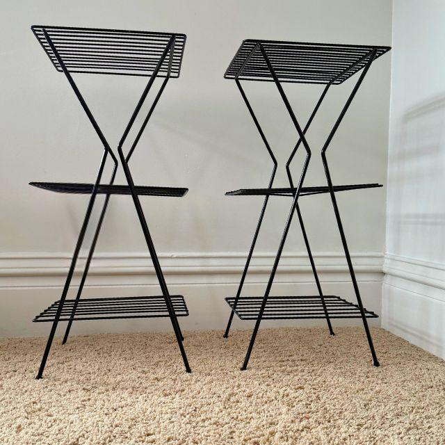 Mid-Century Modern Metal 3-Tiered Plant Stands, Pair (2) For Sale - Image 4 of 12