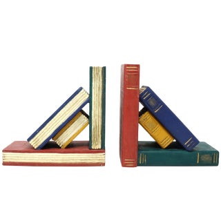 Vintage Handmade Wooden Books Bookends - Set of 2 For Sale