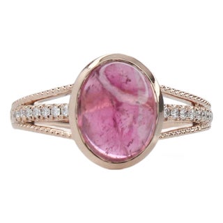 2.7ct Pink Tourmaline Ring With Natural Diamonds: Solid 14k Gold, Oval 10x8mm, Size 6.75 For Sale