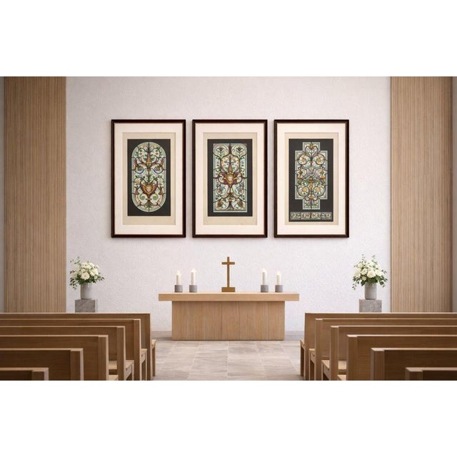Set of three bavarian decorative panel chromolithographs, zettler munich 1874 this elegant set of three chromolithographs,...