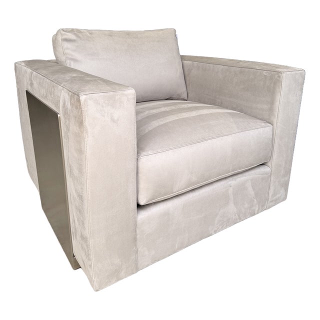 Vanguard Light Gray Lounge Chair With Pewter Accents For Sale