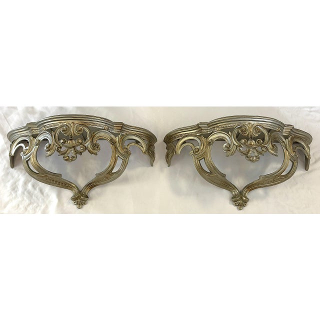 Silver Vintage Hollywood Regency Style Wall Console Shelves- A Pair For Sale - Image 8 of 18